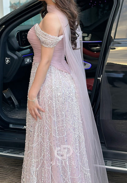 Blushing Pink Sleeveeless Sweetheart Sequins A-Line Prom Dress