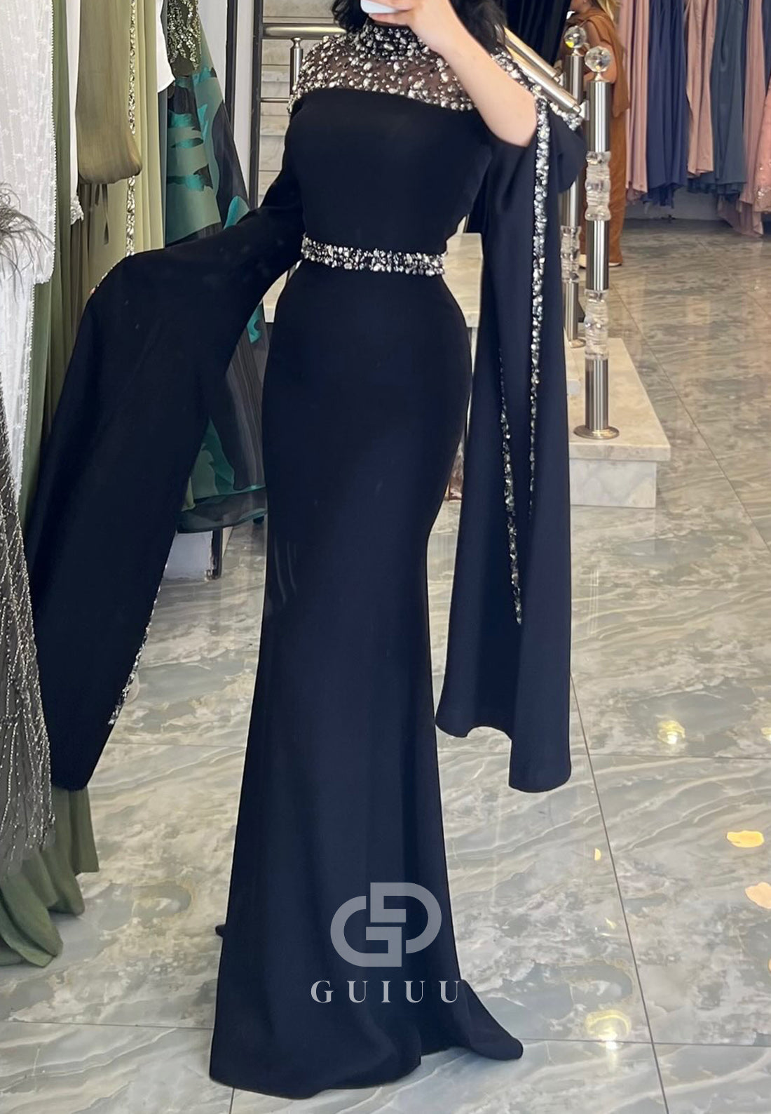 Elegant Cap Sleeves Scoop Empire-Waist Chiffon Evening Dress