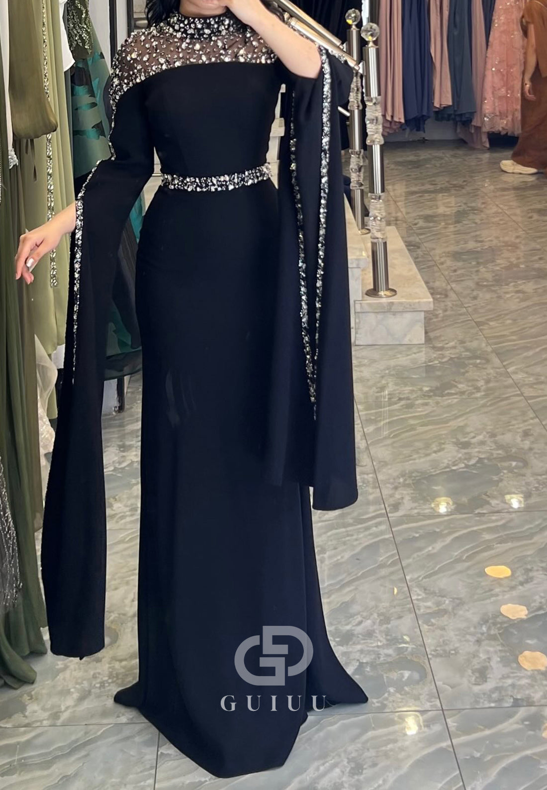 Elegant Cap Sleeves Scoop Empire-Waist Chiffon Evening Dress