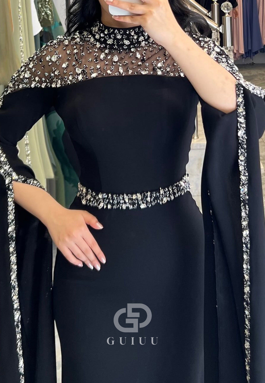 Elegant Cap Sleeves Scoop Empire-Waist Chiffon Evening Dress