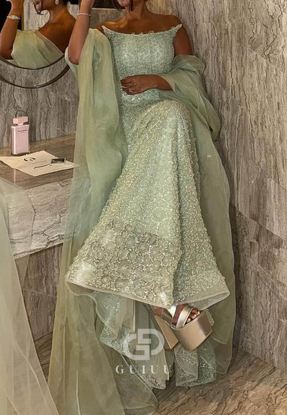 Dusty Sage Sleeveless Strapless Sequins Mermaid Prom Dress