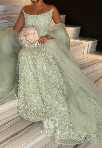 Dusty Sage Sleeveless Strapless Sequins Mermaid Prom Dress