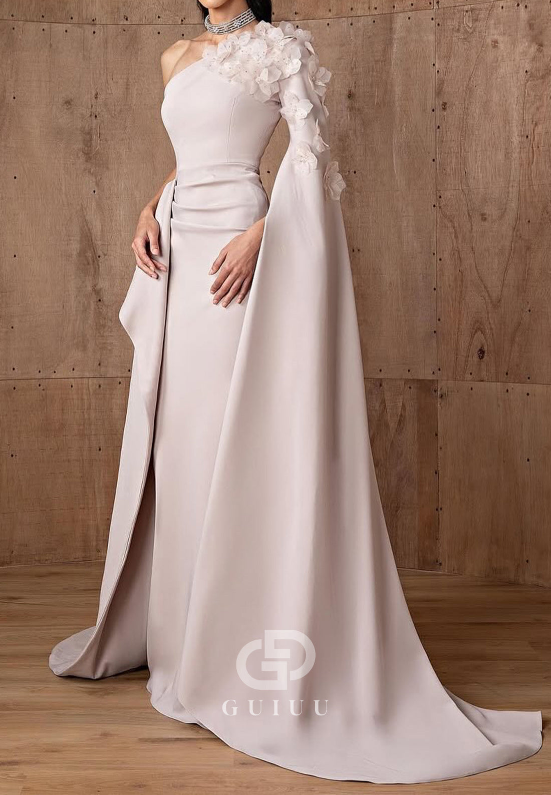 Vintage Rose One Sleeves Long Sleeves Appliques A-Line  Evening Dress