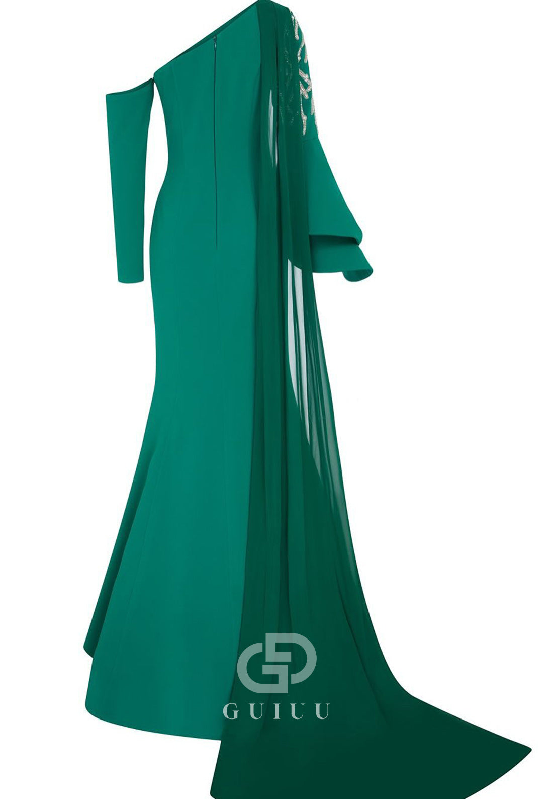 Asymmetrical Long Sleeves Appliques A-Line  Evening Dress