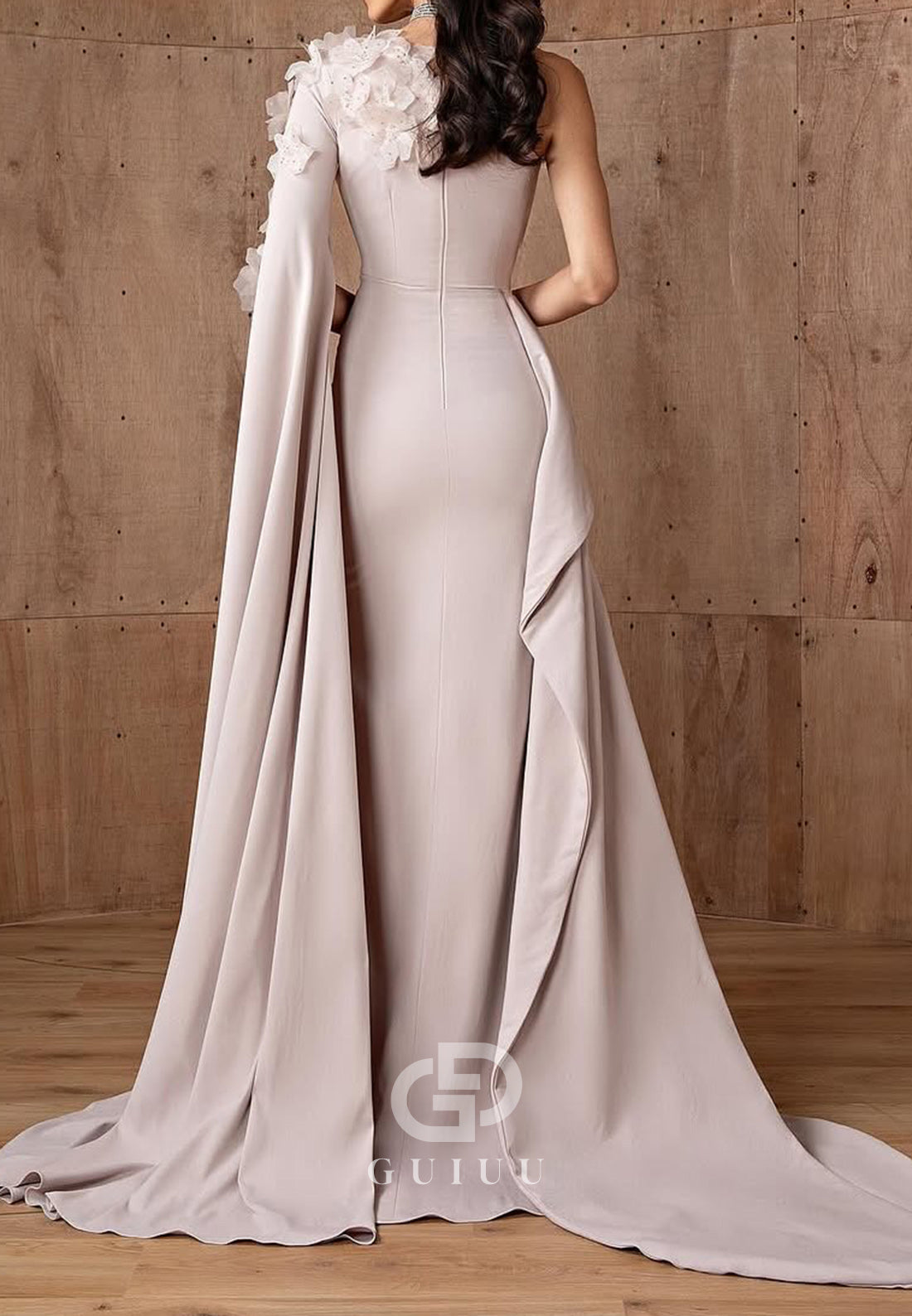 Vintage Rose One Sleeves Long Sleeves Appliques A-Line  Evening Dress