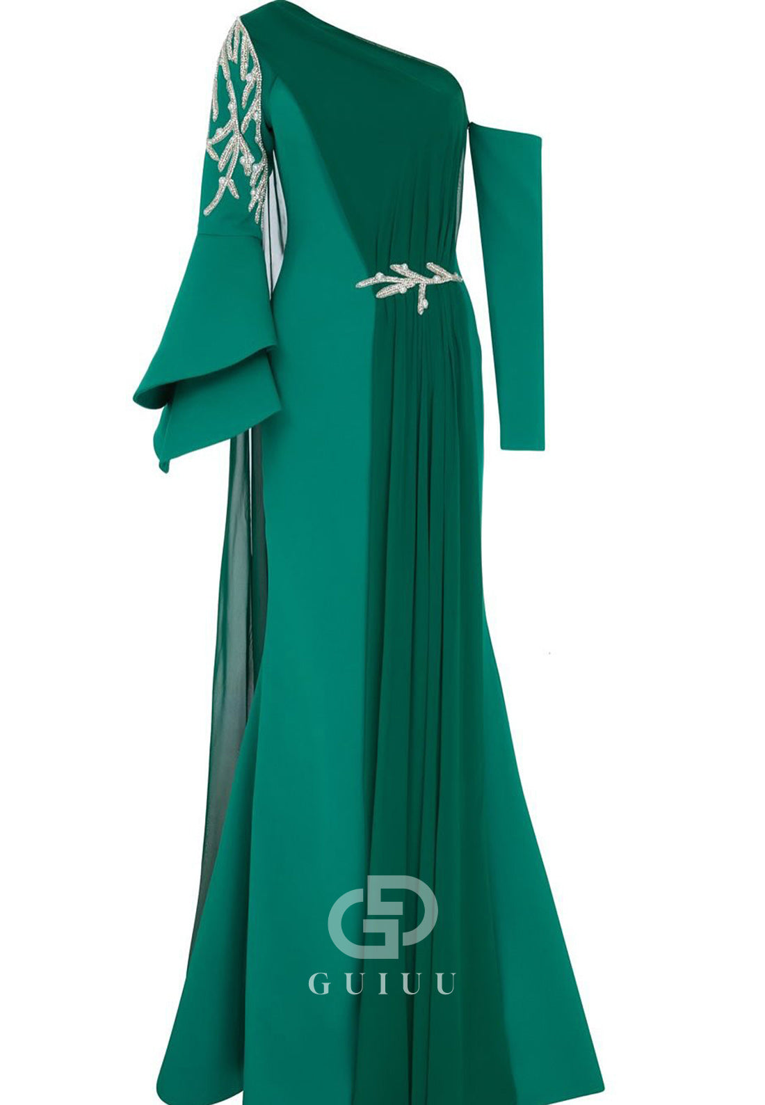 Asymmetrical Long Sleeves Appliques A-Line  Evening Dress