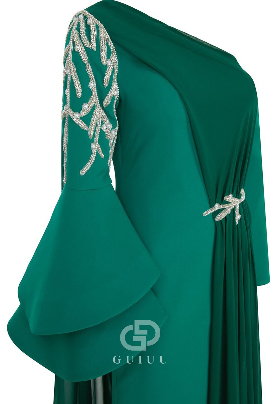 Asymmetrical Long Sleeves Appliques A-Line  Evening Dress