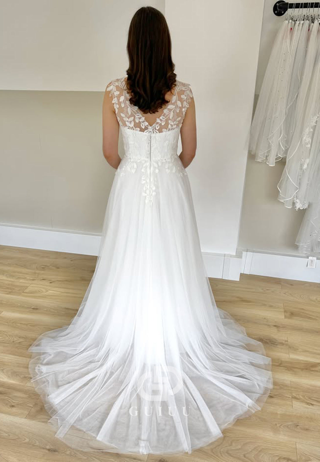 Charming Spaghetti Straps V-Neck Lace Wedding Dress