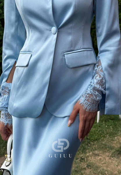 Simple Long Sleeves V-Line Suit Evening Dress