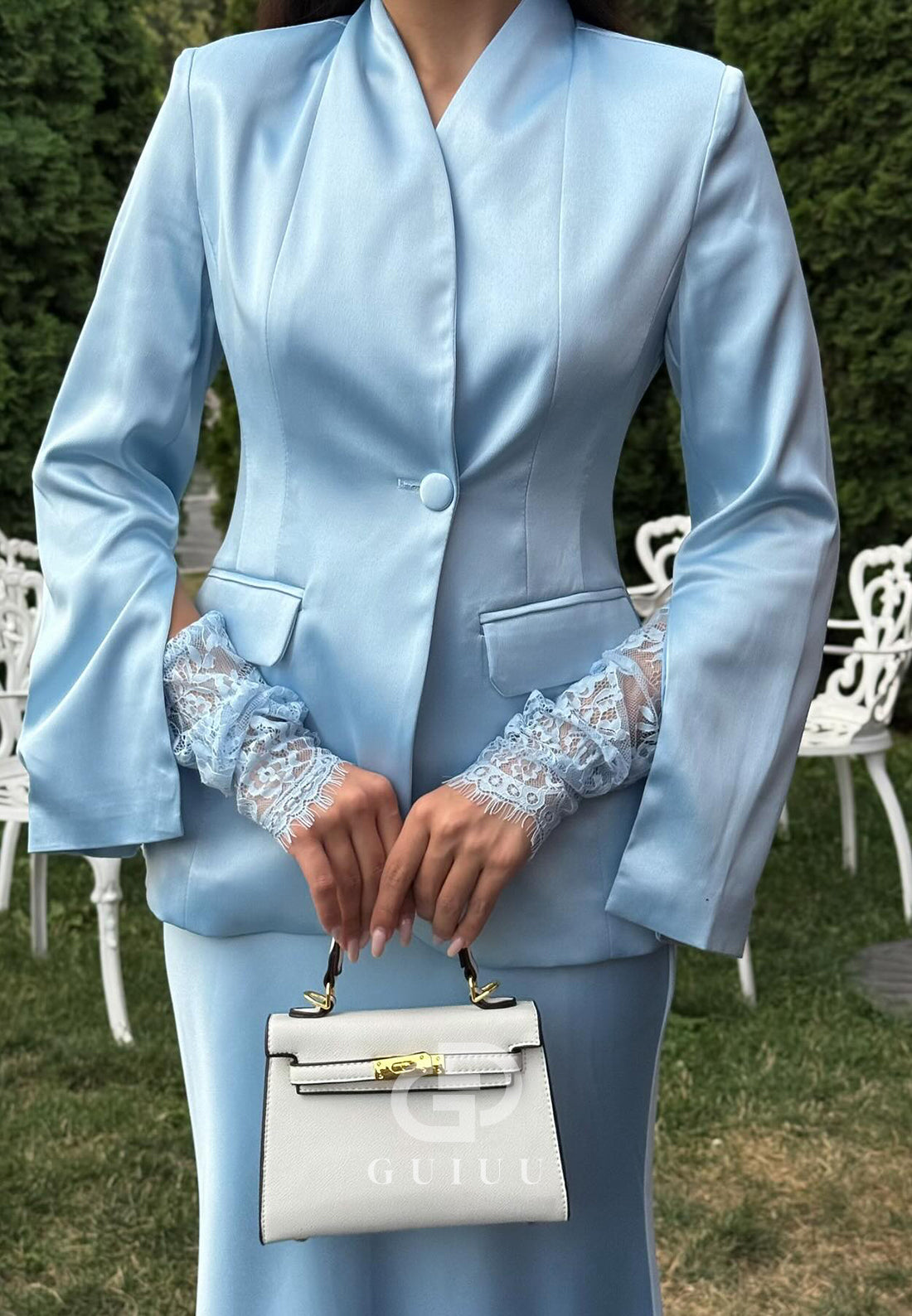 Simple Long Sleeves V-Line Suit Evening Dress