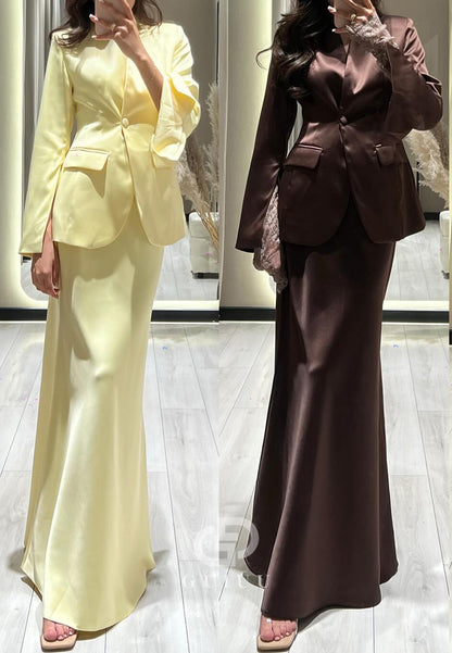 Simple Long Sleeves V-Line Suit Evening Dress