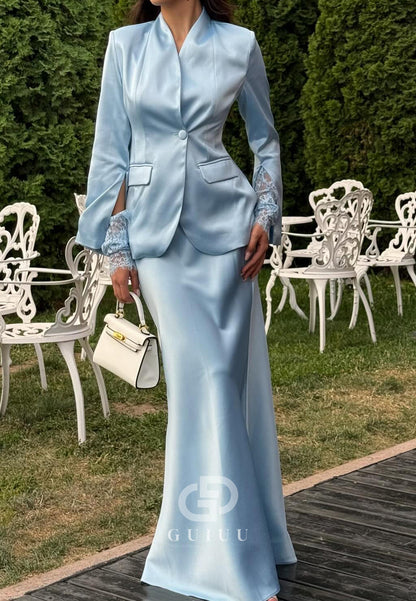 Simple Long Sleeves V-Line Suit Evening Dress