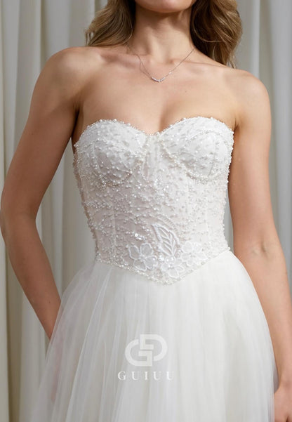 Elegant A-Line Long Sleeves Sweetheart Empire-Waist Lace Wedding Dress