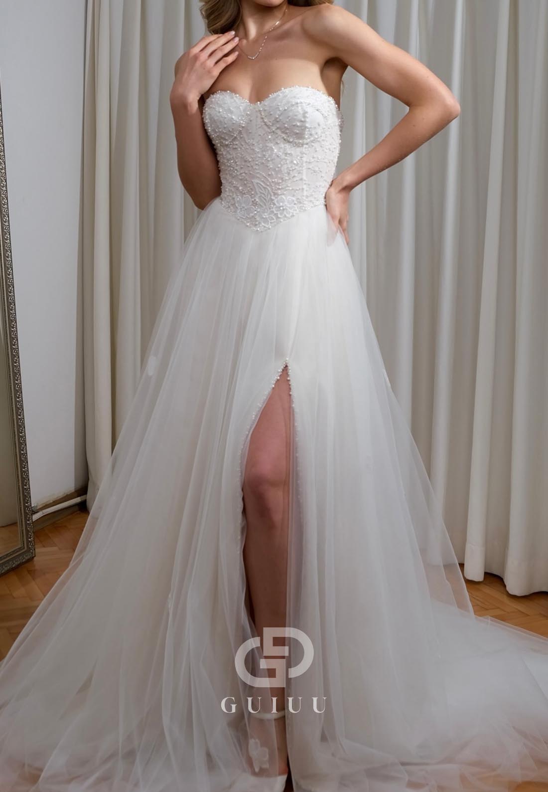 Elegant A-Line Long Sleeves Sweetheart Empire-Waist Lace Wedding Dress