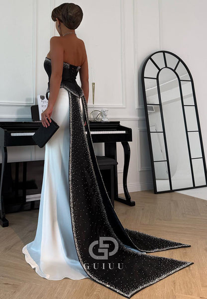 Simple Strapless Sleeveless Sequins Empire-Waist Evening Dress