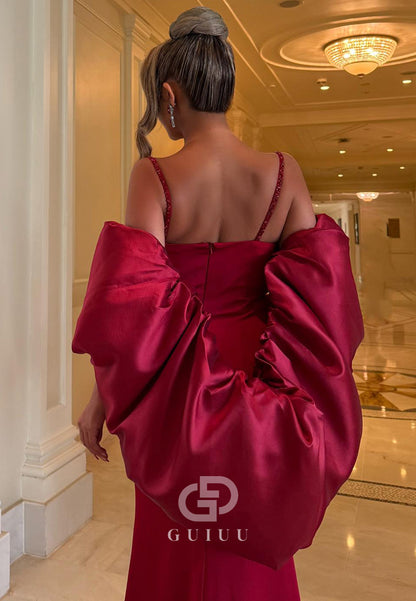 Burgundy Spaghetti Straps V-Neck Mermaid Evening Dress