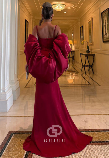 Burgundy Spaghetti Straps V-Neck Mermaid Evening Dress