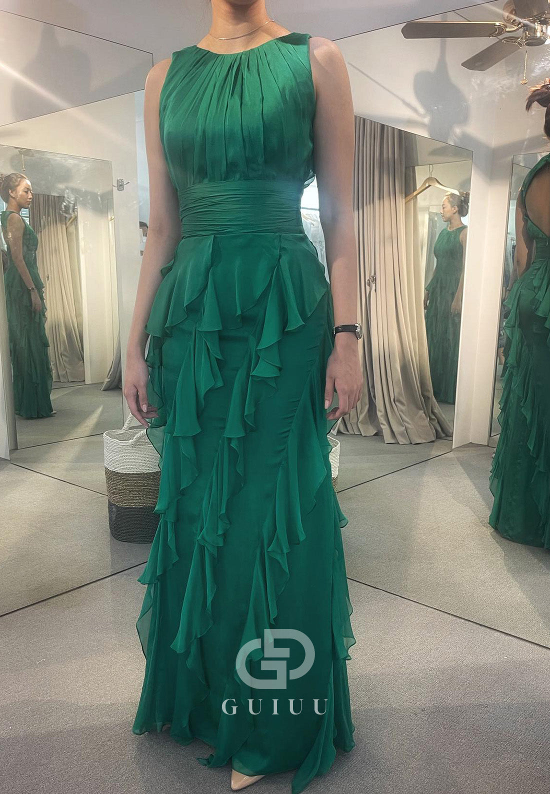 Dark Green A-Line Sleeveless Ruffles Mother of the Bride Dress