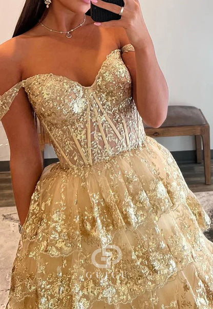Champagne Sleeveless Strapless Ruffles Prom Dress