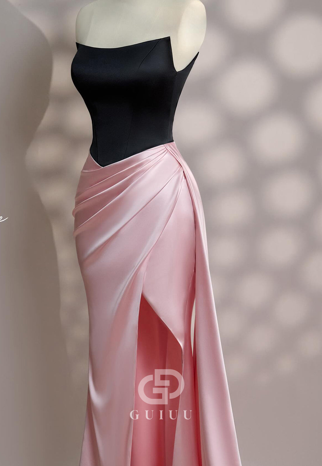 Blushing Pink Sleeveless Strapless Slit Ruched Prom Dress