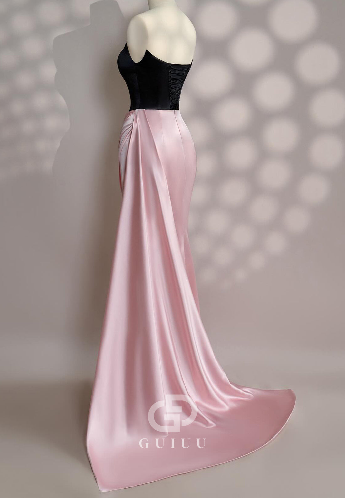 Blushing Pink Sleeveless Strapless Slit Ruched Prom Dress