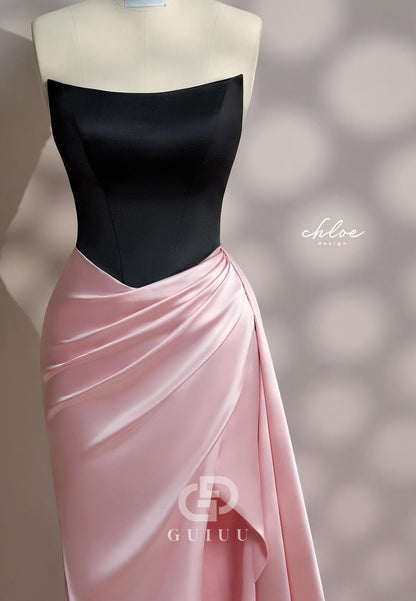 Blushing Pink Sleeveless Strapless Slit Ruched Prom Dress