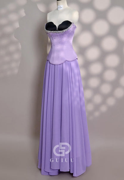 Lilac Sleeveless Strapless Corset A-Line Prom Dress