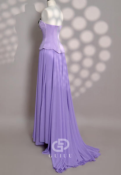 Lilac Sleeveless Strapless Corset A-Line Prom Dress