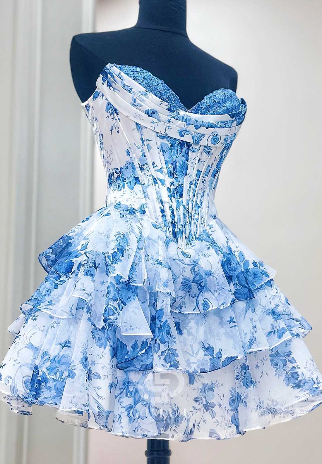 A-Line Strapless Sleeveless Ruffles Corset Homecoming Dress