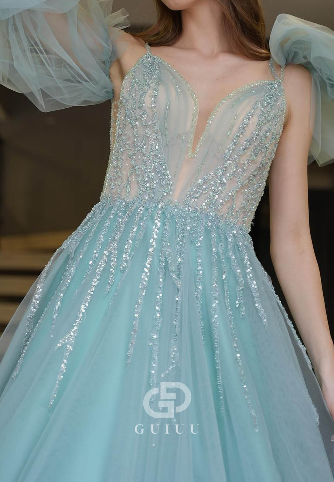 Caribbean A-Line Long Sleeves Sweetheart Lace Prom Dress