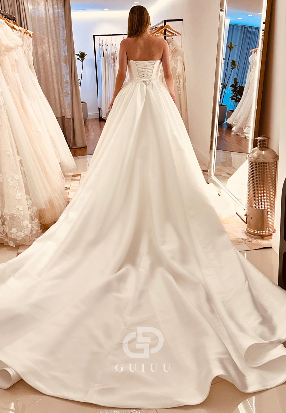 A-Line Strapless Sleeveless Empire-Waist Lace-Up Back Wedding Dress