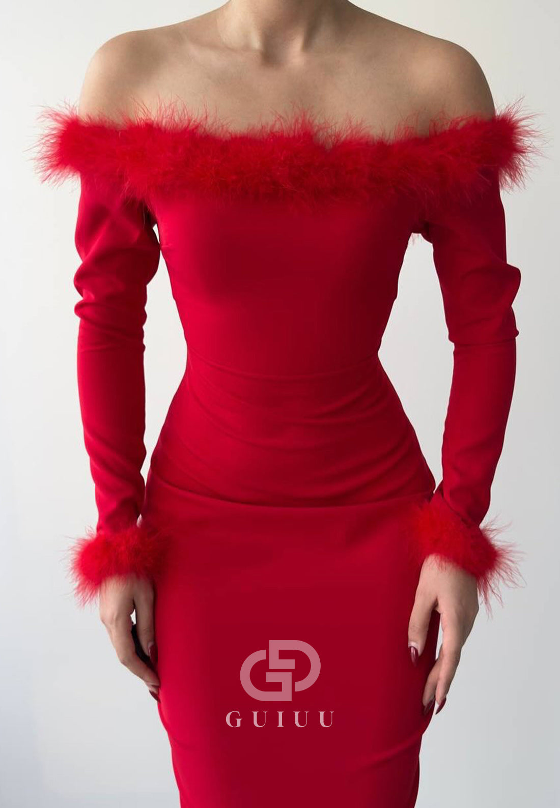 Simple Long Sleeves Off-Shoulder Feathers Cocktail Dress