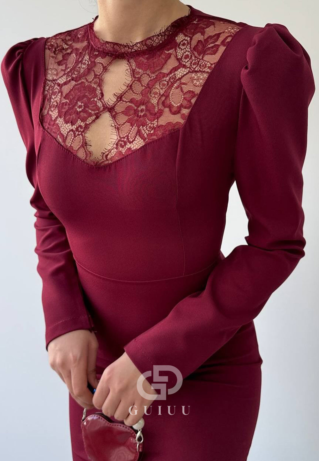 High Neck Long Sleeves Satin Semi-Formal Dress