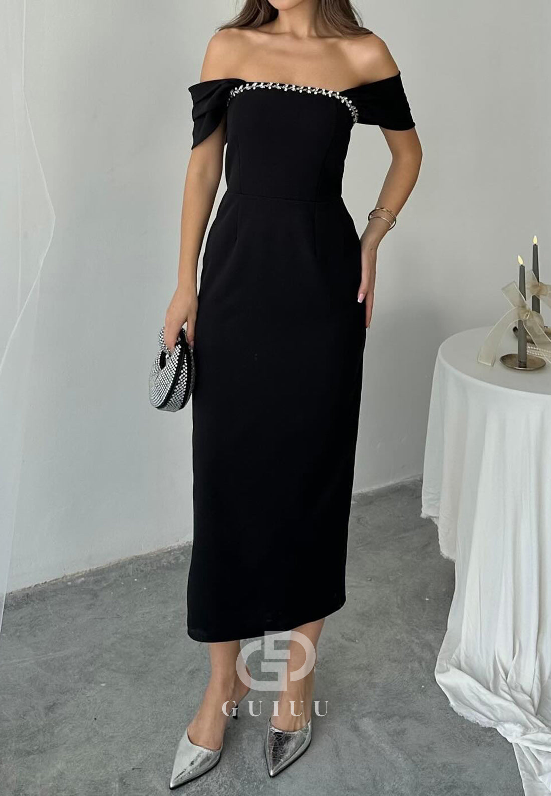 Spaghetti Straps Square Seqins Cocktail Dress