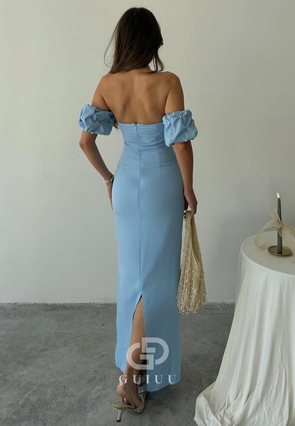 Sheath Off-Shoulder Short Sleeves Beads Semi-Formal Dress