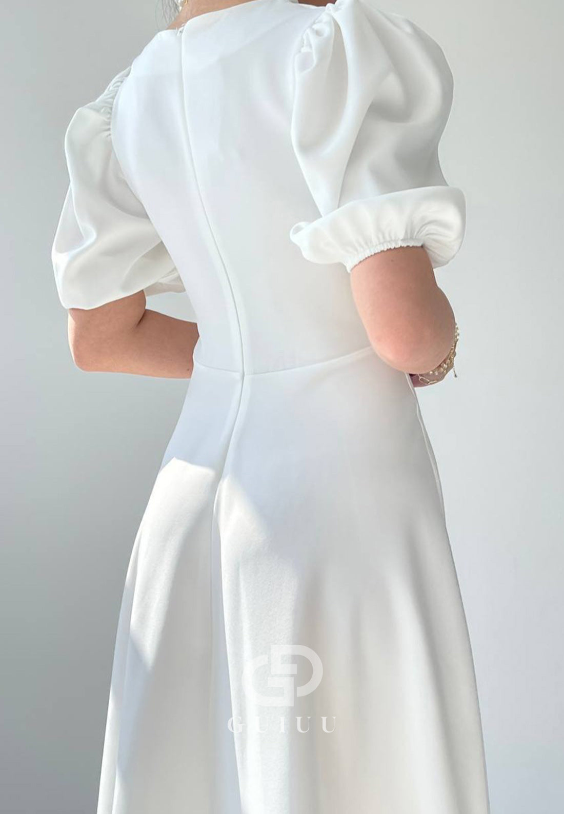 A-Line Short Sleeves Scoop Pearls Semi-Formal Dress