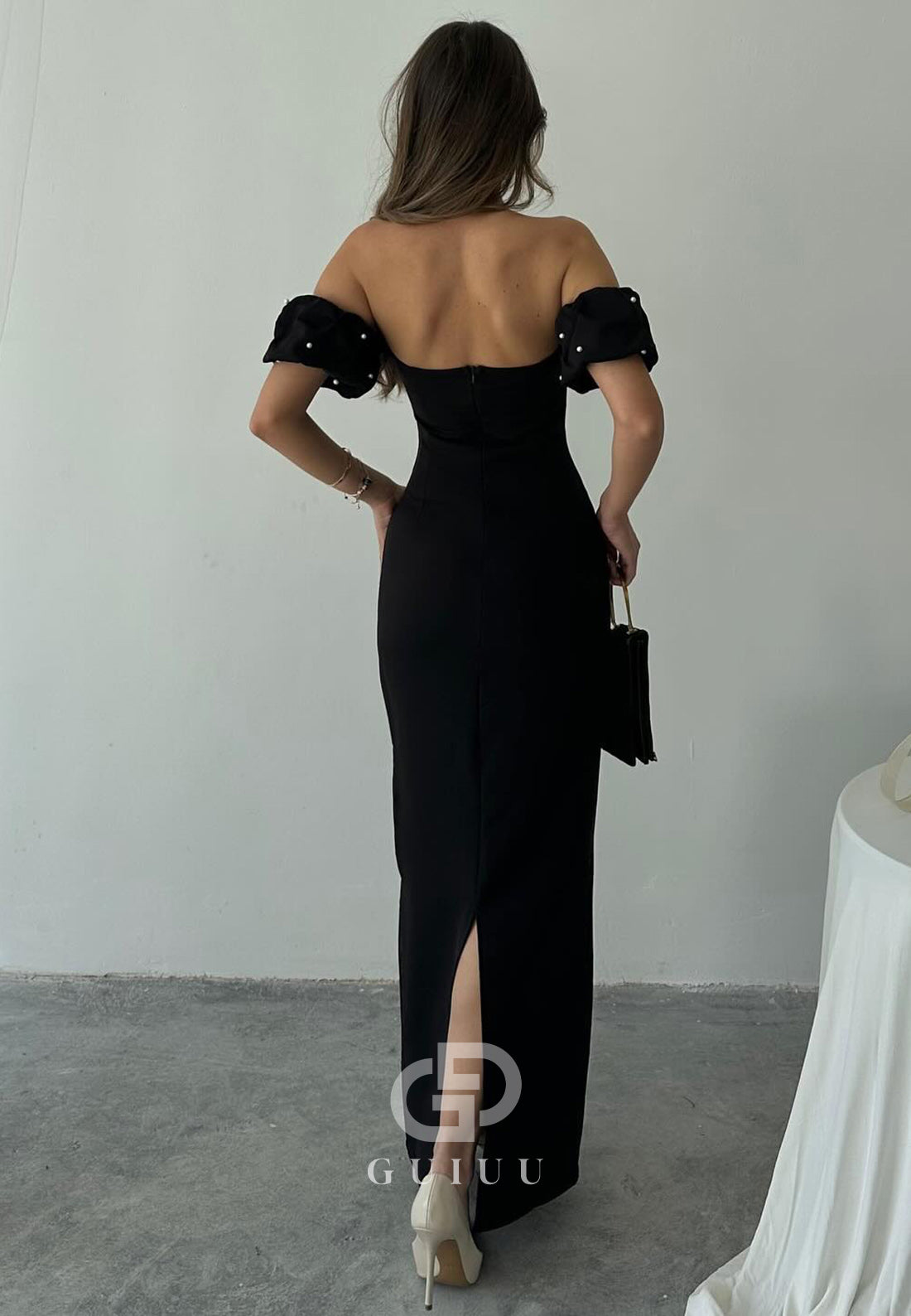 Sheath Off-Shoulder Short Sleeves Beads Semi-Formal Dress