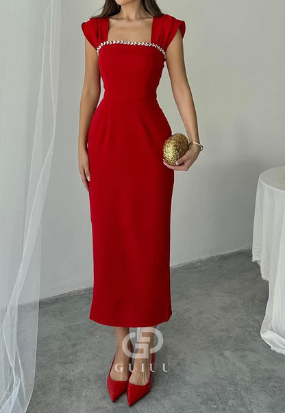 Spaghetti Straps Square Seqins Cocktail Dress