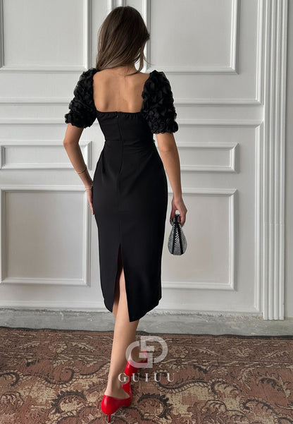 Sheath Short Sleeves Square Empire-Waist Cocktail Dress