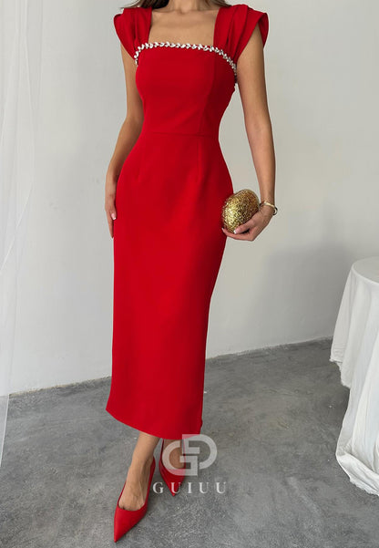 Spaghetti Straps Square Seqins Cocktail Dress