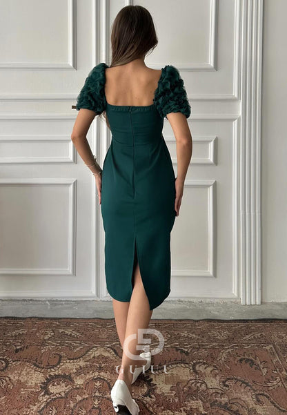 Sheath Short Sleeves Square Empire-Waist Cocktail Dress