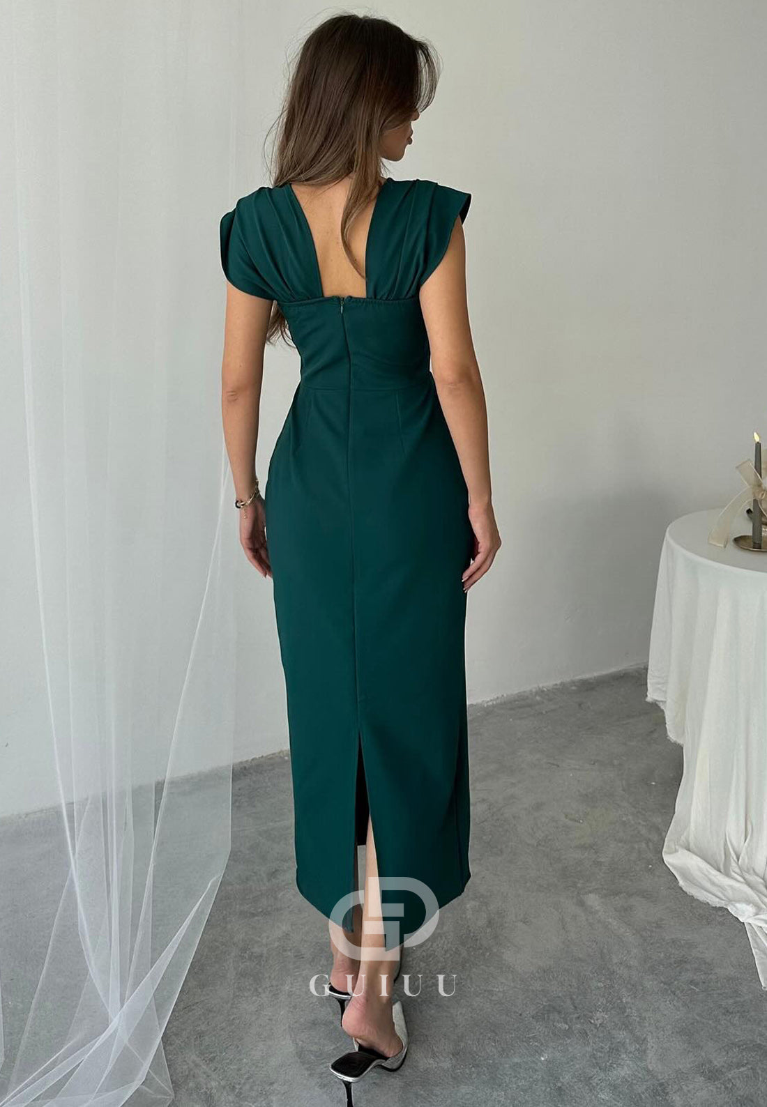 Spaghetti Straps Square Seqins Cocktail Dress