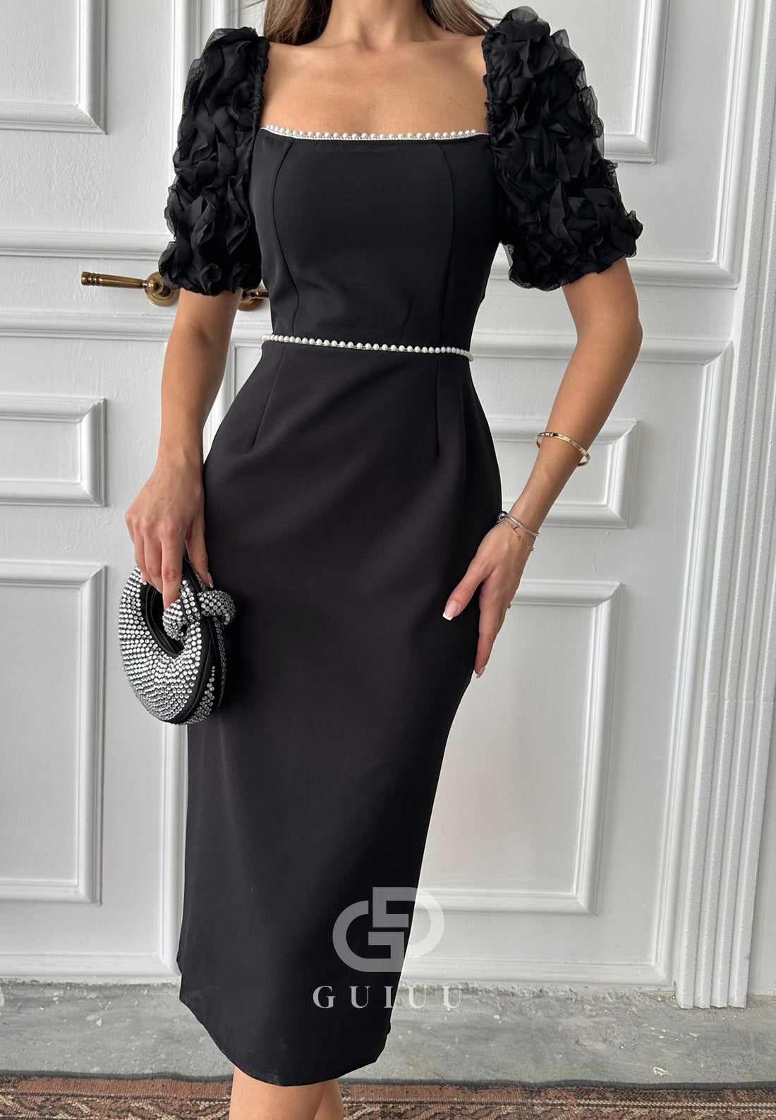 Sheath Short Sleeves Square Empire-Waist Cocktail Dress