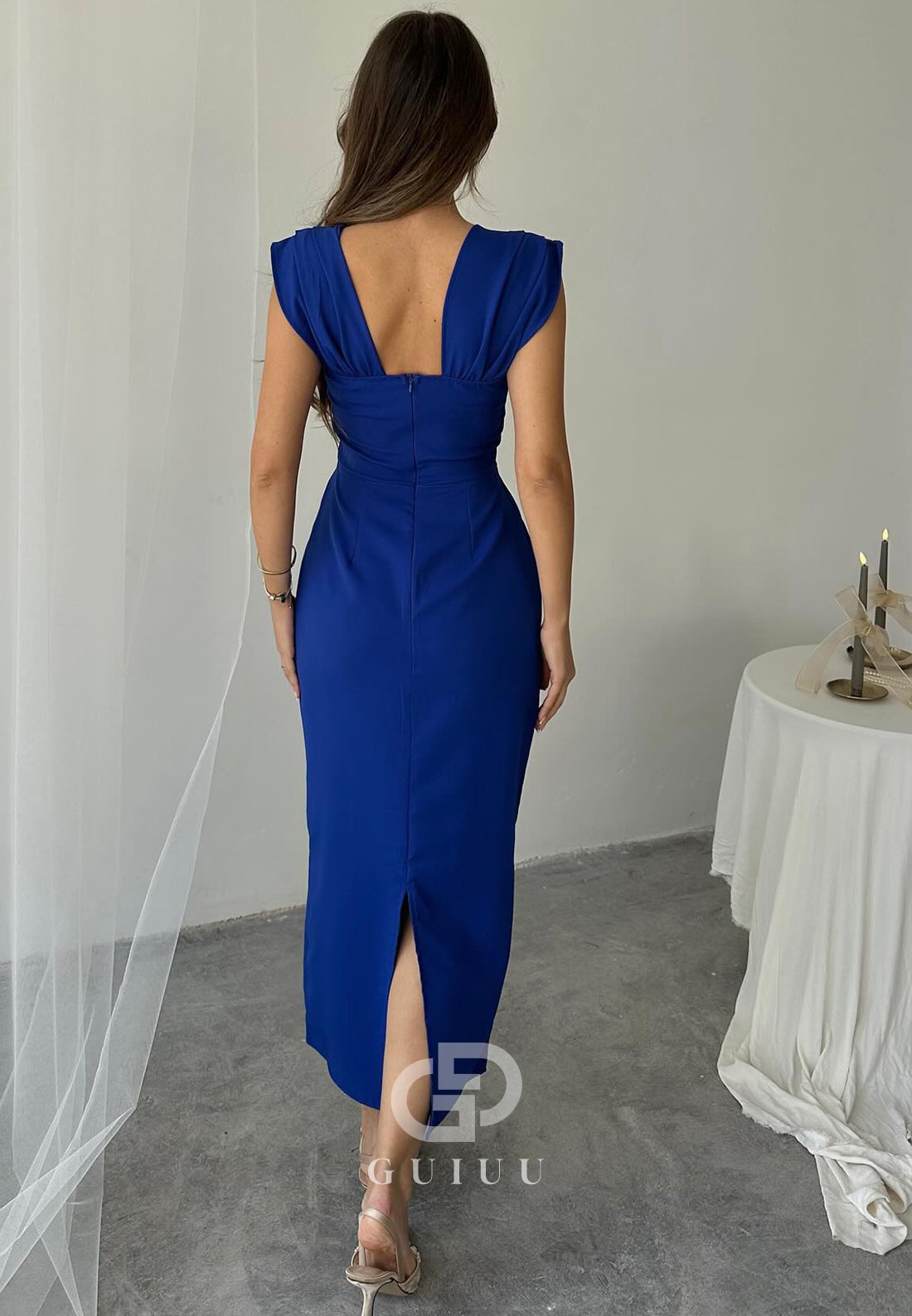 Spaghetti Straps Square Seqins Cocktail Dress