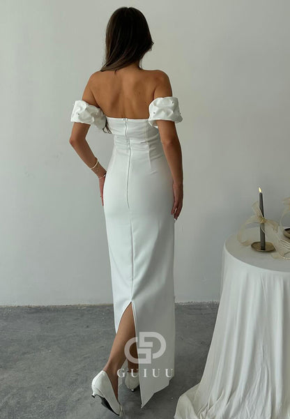 Sheath Off-Shoulder Short Sleeves Beads Semi-Formal Dress