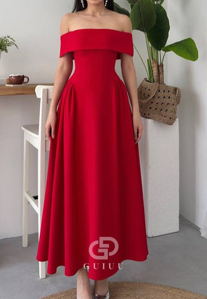 A-Line Off-Shoulder Cap Sleeves Corset Semi-Formal Dress