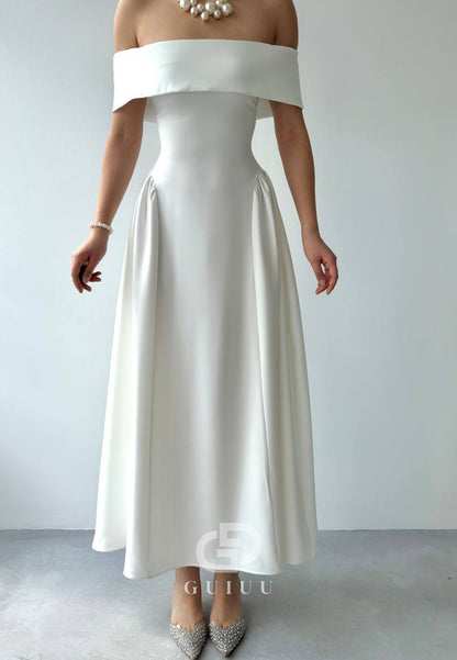 A-Line Off-Shoulder Cap Sleeves Corset Semi-Formal Dress