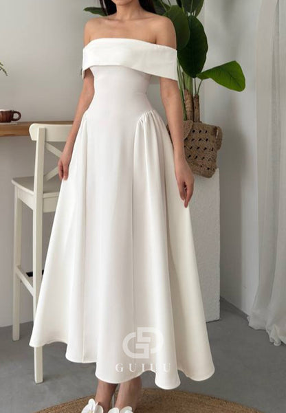 A-Line Off-Shoulder Cap Sleeves Corset Semi-Formal Dress