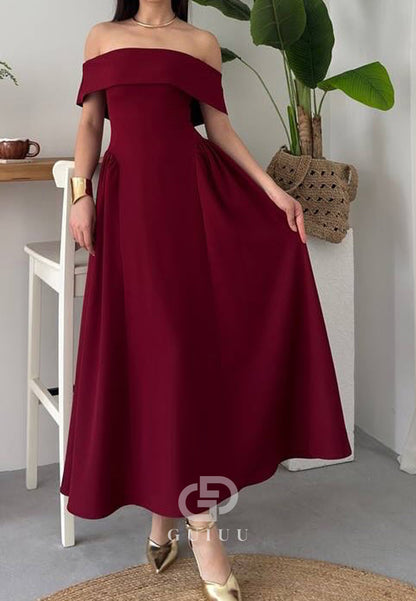 A-Line Off-Shoulder Cap Sleeves Corset Semi-Formal Dress