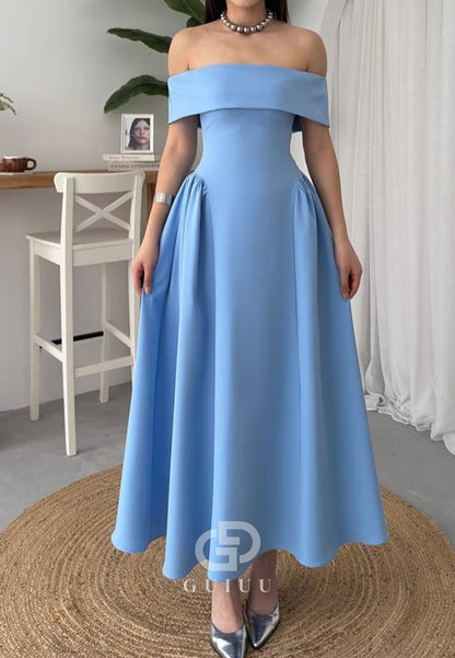 A-Line Off-Shoulder Cap Sleeves Corset Semi-Formal Dress